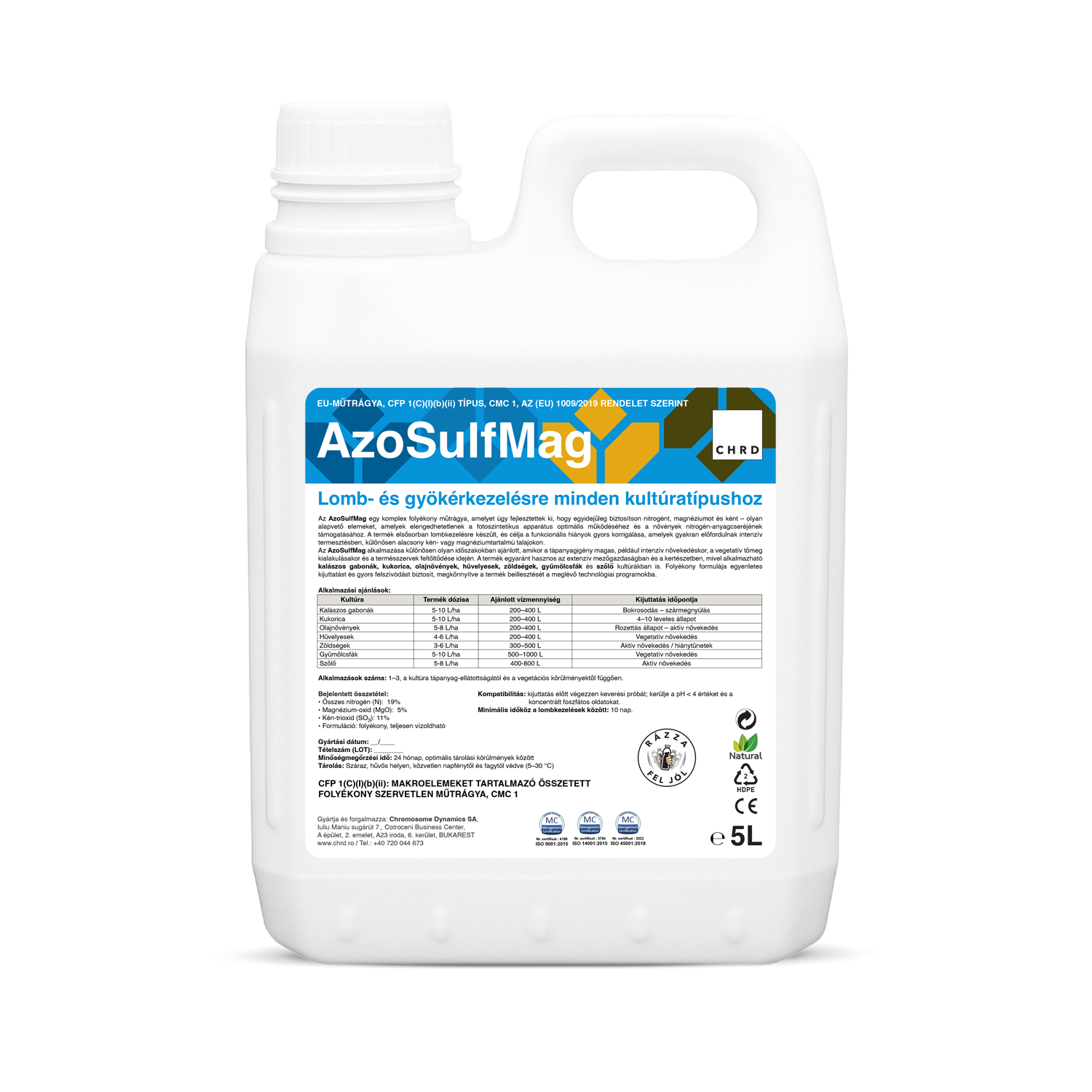 AZOSULFMAG, Komplex folyékony műtrágya nitrogénnel, magnéziummal és kénnel